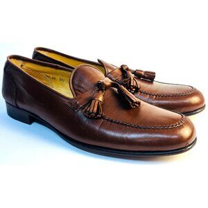 Vintage Paul Stuart Bourbon Brown Calf Leather Tassel Loafers 12 B Made in Italy